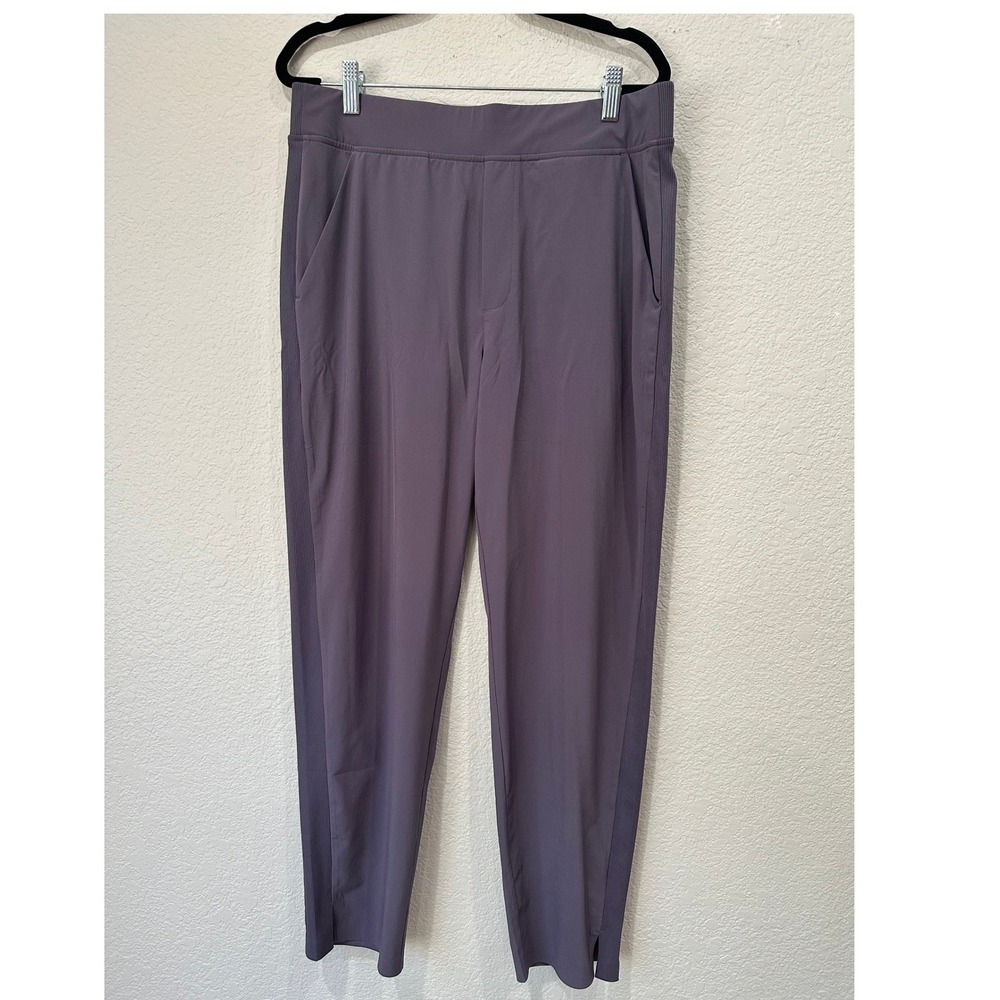 Athleta Womens Purple Ribbed Side Panel Hybrid Ankle Pants Size 12 Mauve Tapered